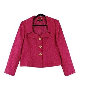 Alex Marie Women's Blazer Jacket Size 10 Fuchsia Collared Lined Long Sleeves New